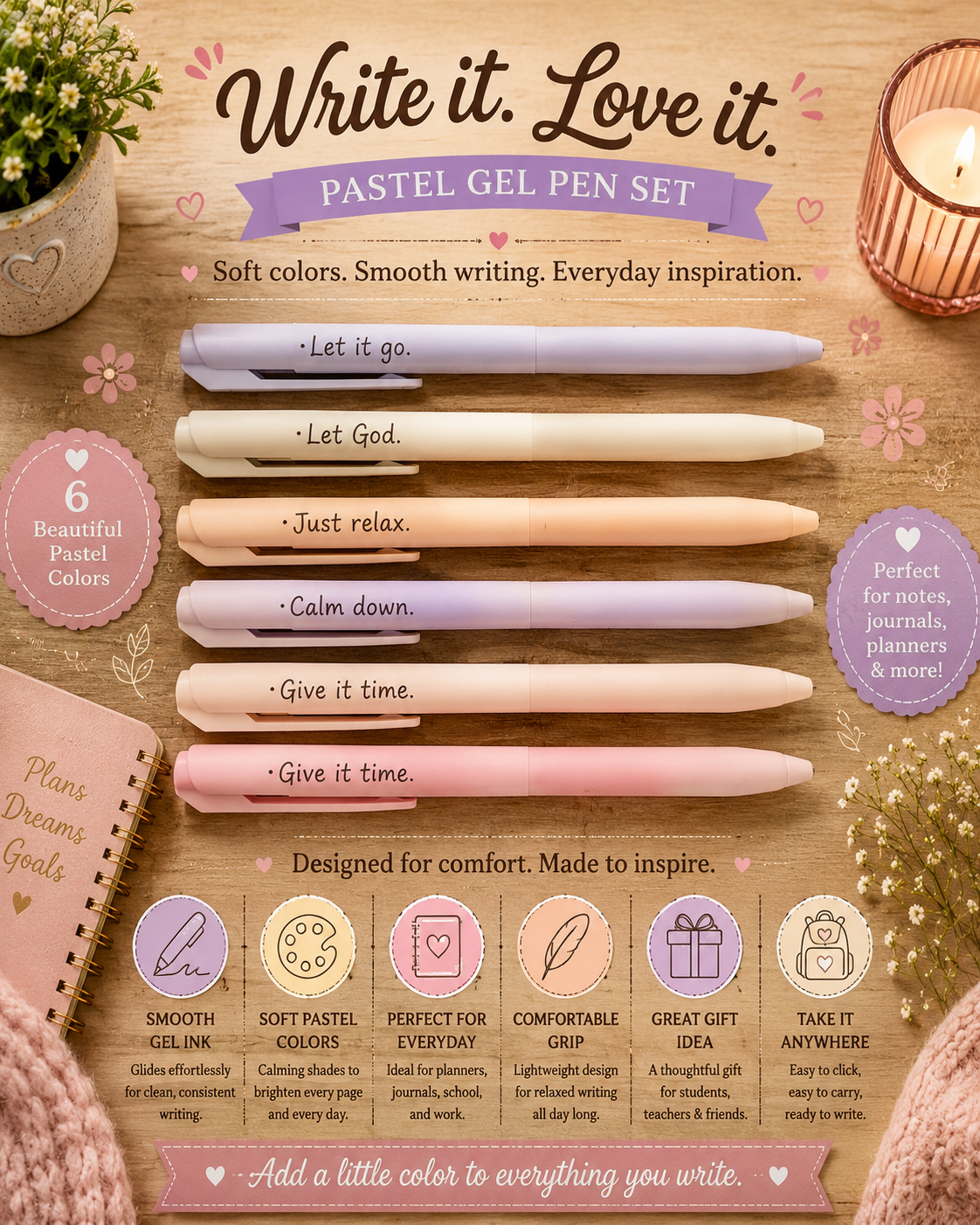 Pastel Inspirational Pen Set