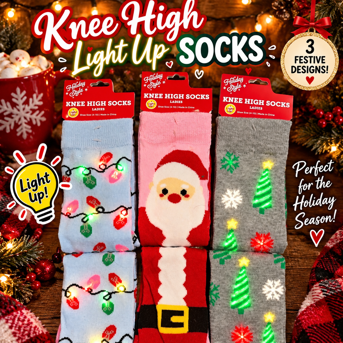 KNEE-HIGH LIGHT-UP CHRISTMAS SOCKS!