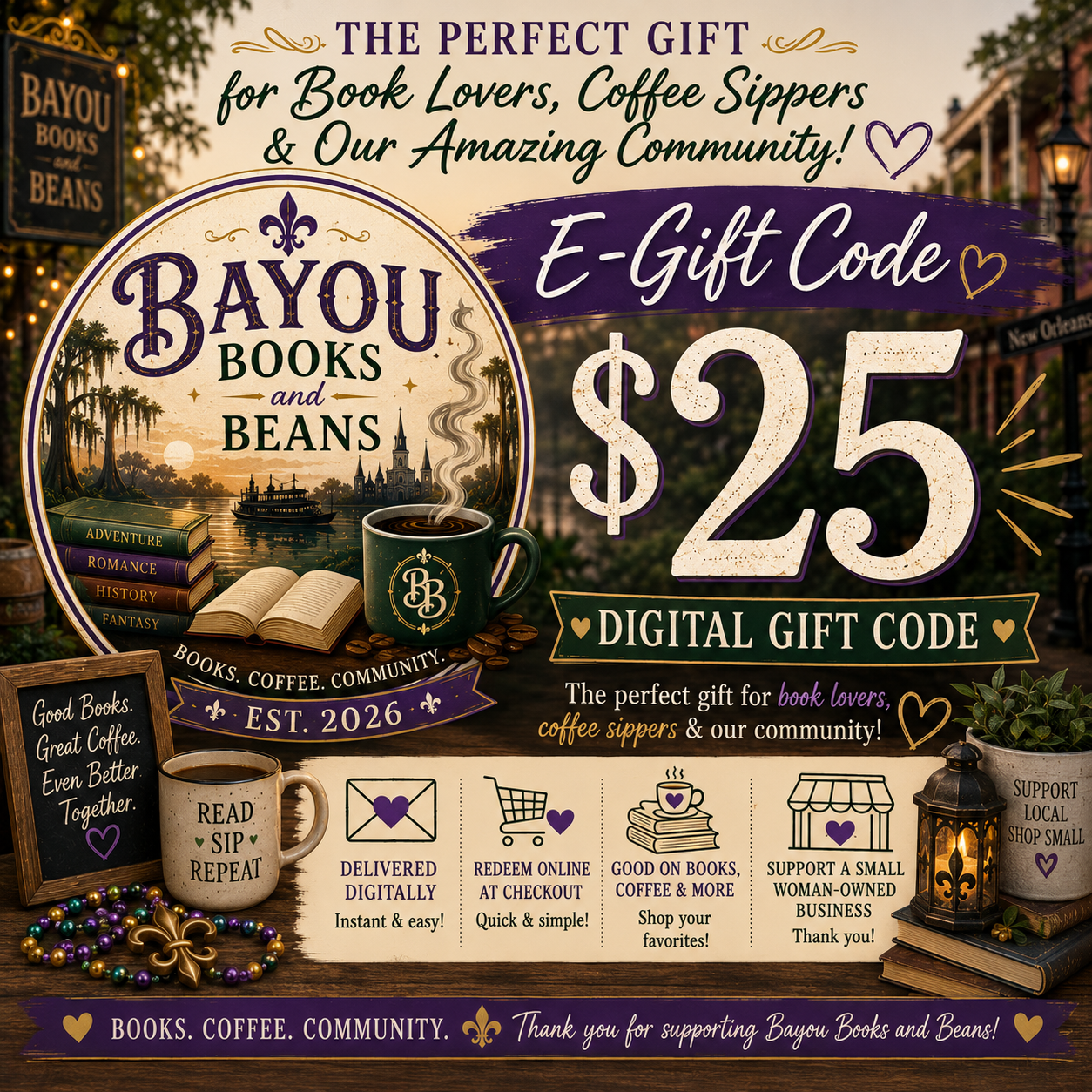 Bayou Books and Beans Digital Gift Code