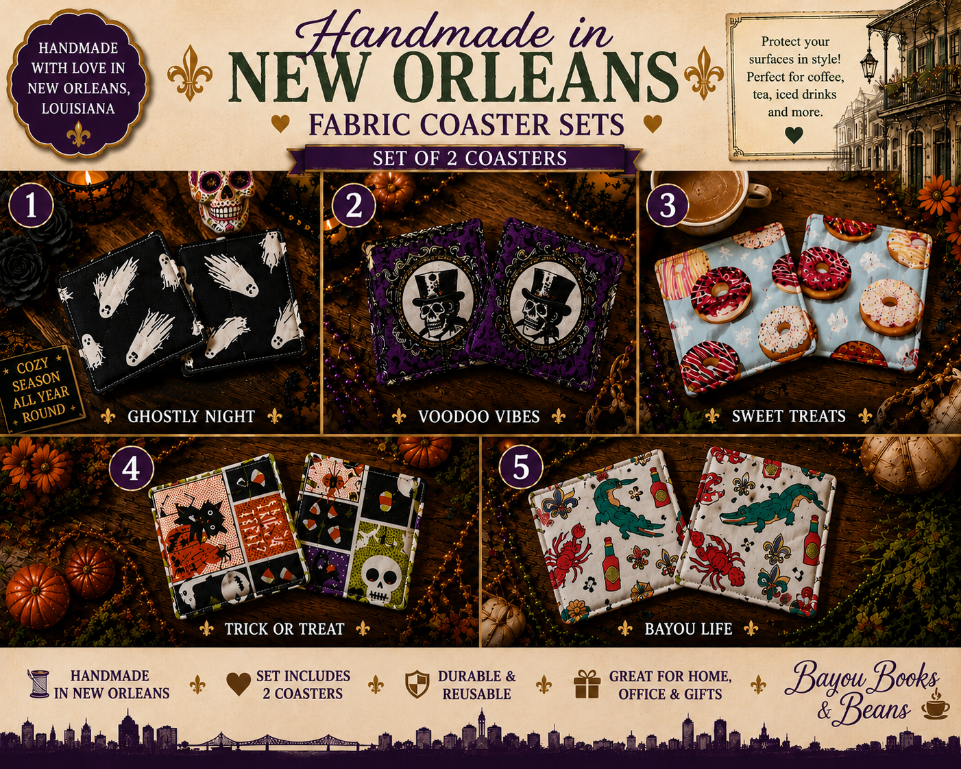 Handmade New Orleans Coaster Set (Set of 2)