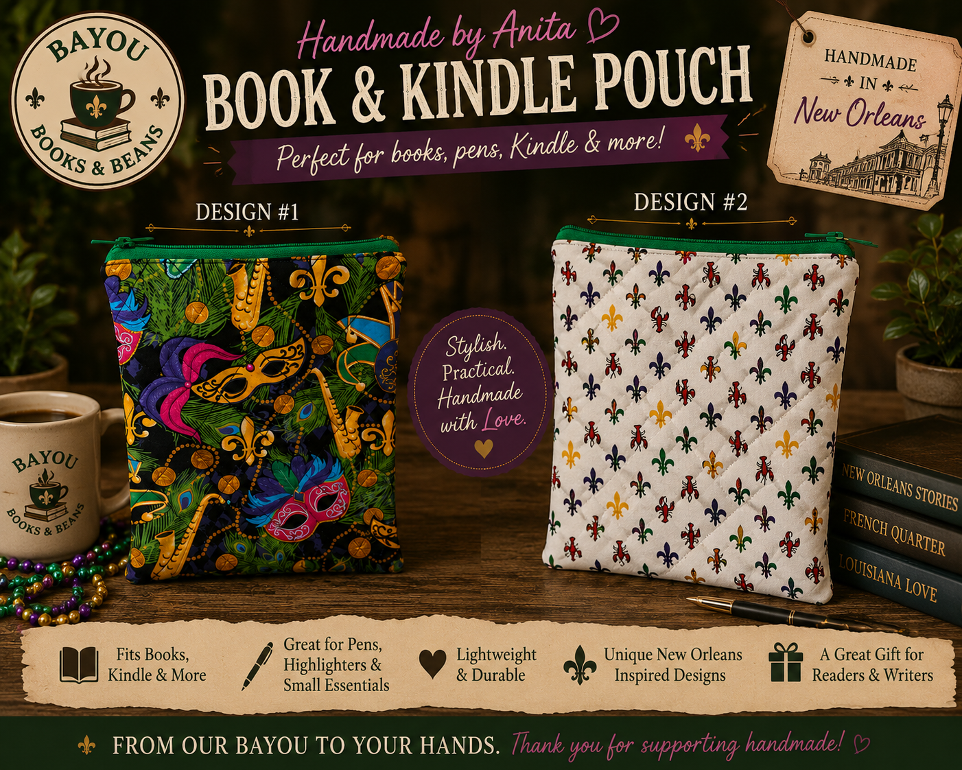 Book & Kindle Pouch - Handmade