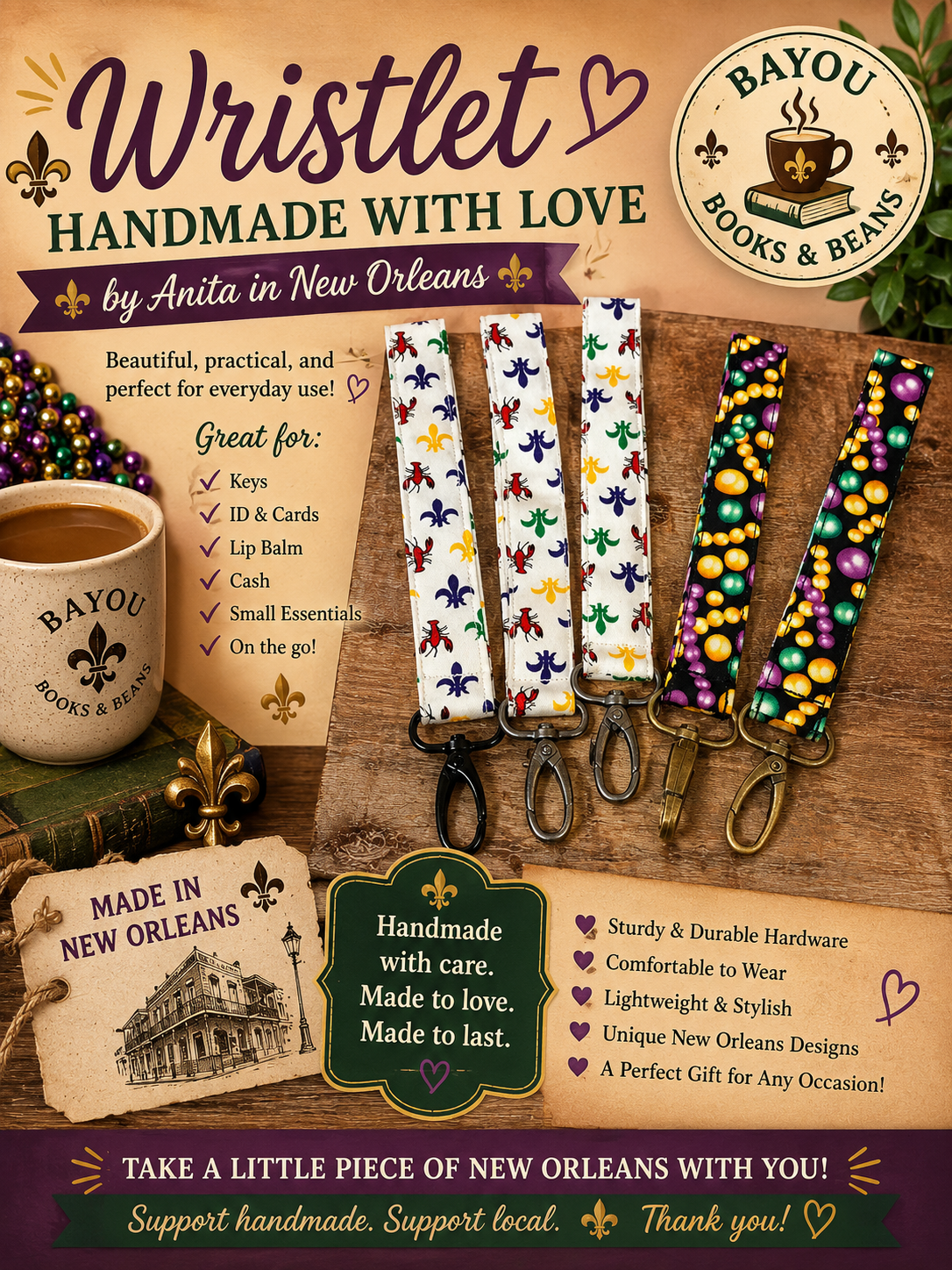 New Orleans Wristlet - Handmade