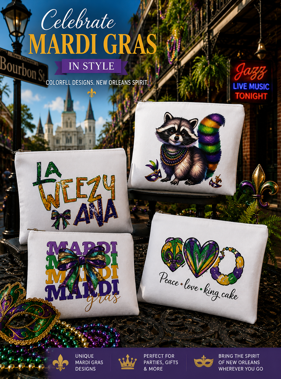 Mardi Gras Zipper Bags