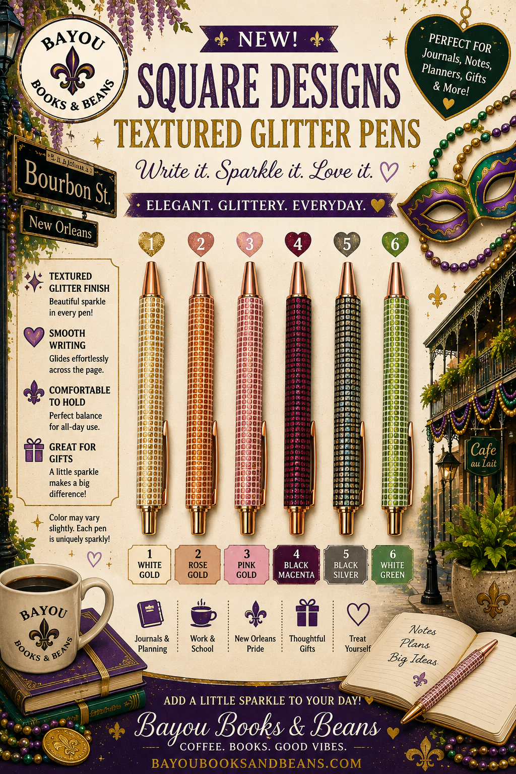 NEW! SQUARE DESIGNS TEXTURED GLITTER PENS ✨