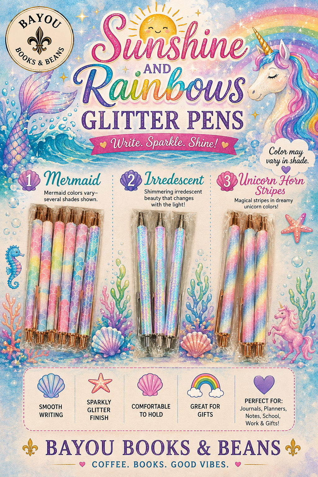 ✨🌈 SUNSHINE & RAINBOWS GLITTER PENS 🌈✨