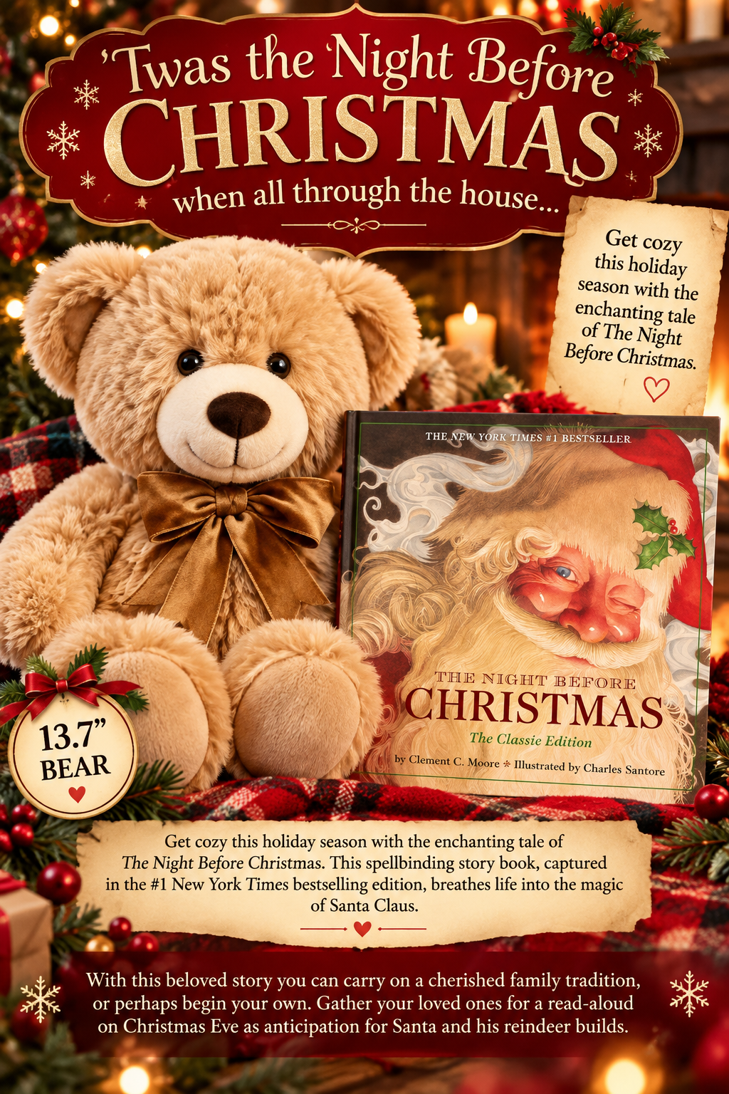 Twas The Night Before Christmas Bear & Book Gift Bundle